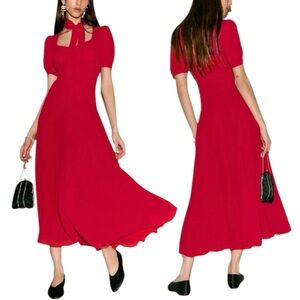 NWT REFORMATION Chrissie Midi Dress in Lipstick. Size 2